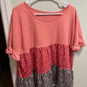 Women's Red Floral and Leopard Print Top